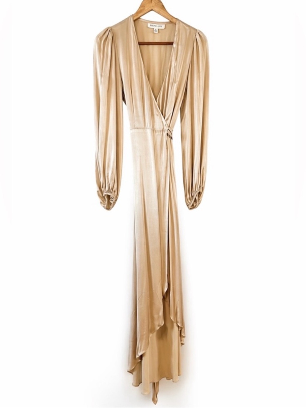 SHONA JOY Satin Wrap Dress 
Champagne